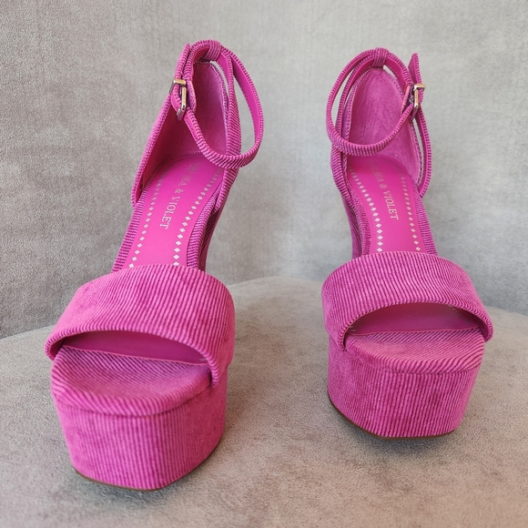 Chelsea & Violet platform sandals 7.5 pink corduroy Indi high heel Y2K new $100 - Picture 7 of 15